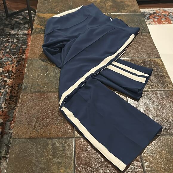See Rose Go Navy Track Pants Size 16 Zip Pockets Rose Gold Quiet Luxury - Picture 1 of 8